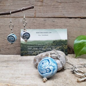 Moon and Stars Necklace and Earrings Set, Blue Ceramic Pendant and Charms