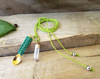 Clear Quartz Crystal Point Gold Spoon Necklace