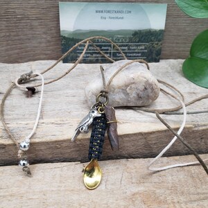 Spoonie Necklace, Copper Crystal Point Bird Charm Spoon Necklace