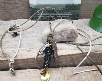 Spoonie Necklace, Copper Crystal Point Bird Charm Spoon Necklace