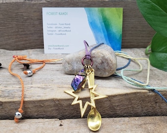 Spoonie Necklace, Rainbow Aura Quartz Crystal Point Gold Star Womans Necklace