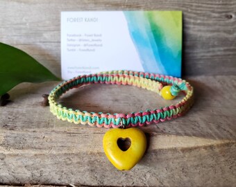 Rainbow Hemp Heart Charm Choker, Womens Necklace