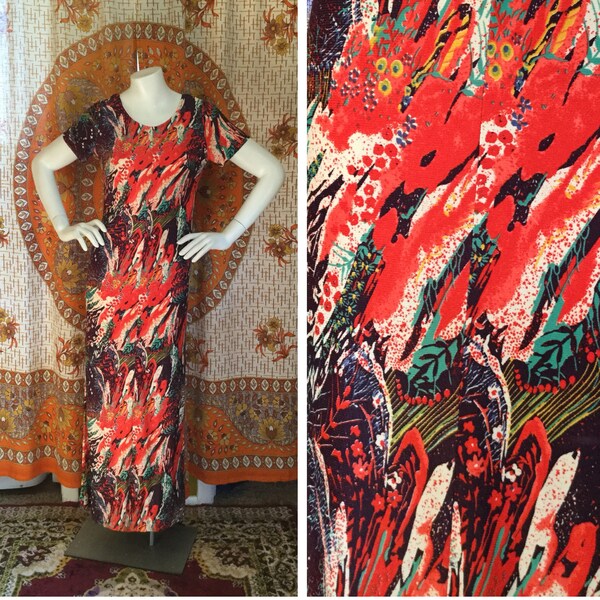 Sale! 60s 70s Vintage Abstract Psychedelic 2 Piece Jacket and Maxi Dress Set Small Medium