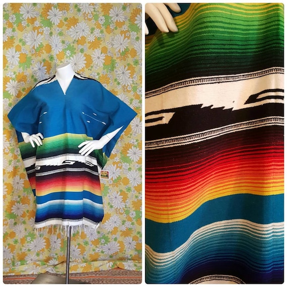 60s 70s Vintage Woven Mexican Serape Poncho Love S