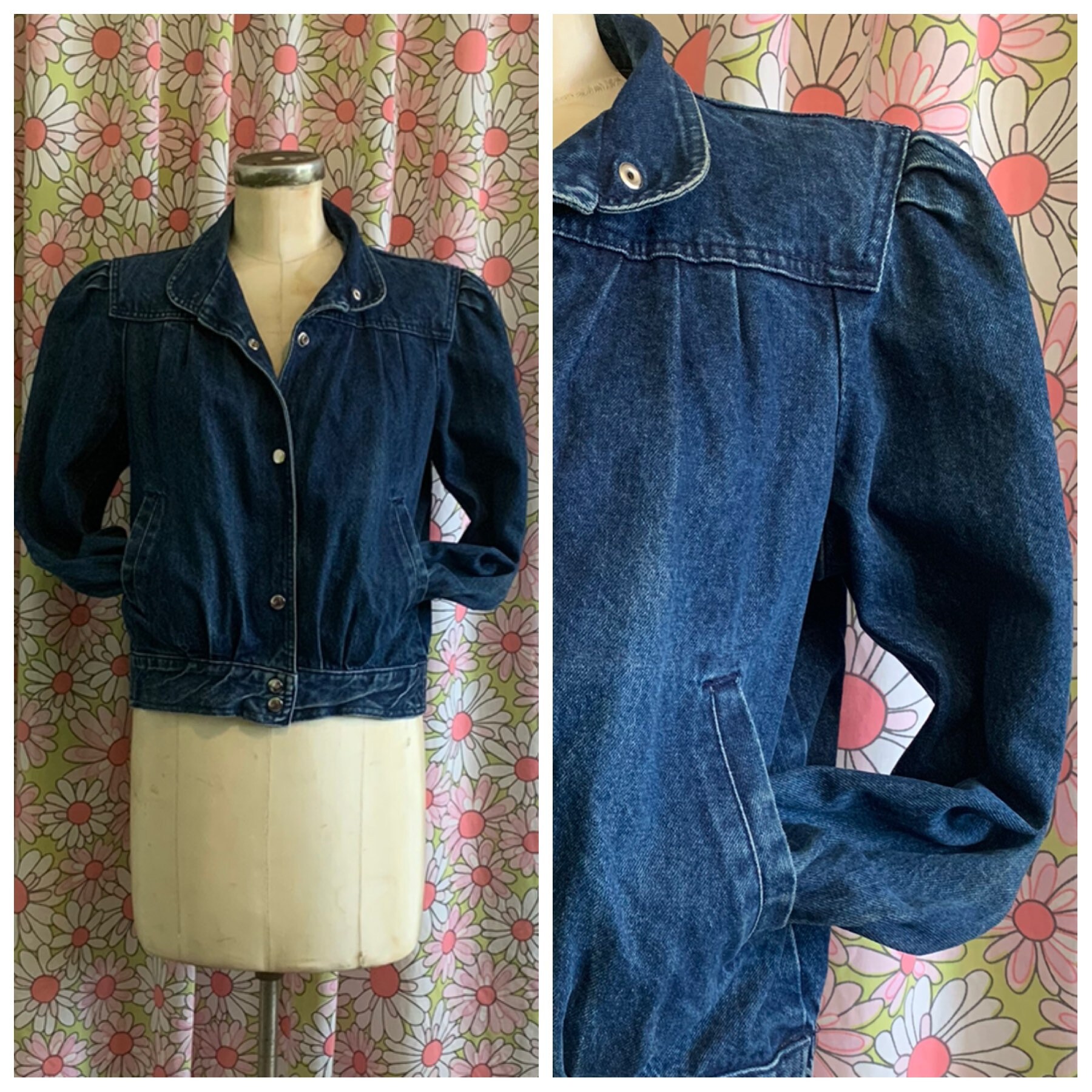 80s Vintage Cropped Denim Jacket Medium 