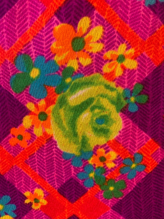 VTG 60s 70s PURPLE PINK BLACK PSYCHEDELIC FLORAL MOD SPOON COLLAR BLOUSE 12 14