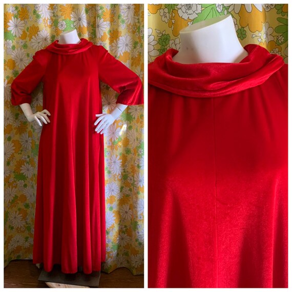 60s 70s Red Velvet Lounge Dress House 