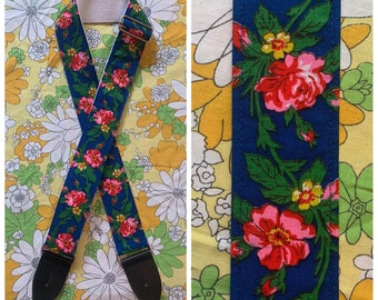 Handmade Vintage Fabric Guitar Strap Salvaged Upcycled Blue Floral by Love Street Salvage