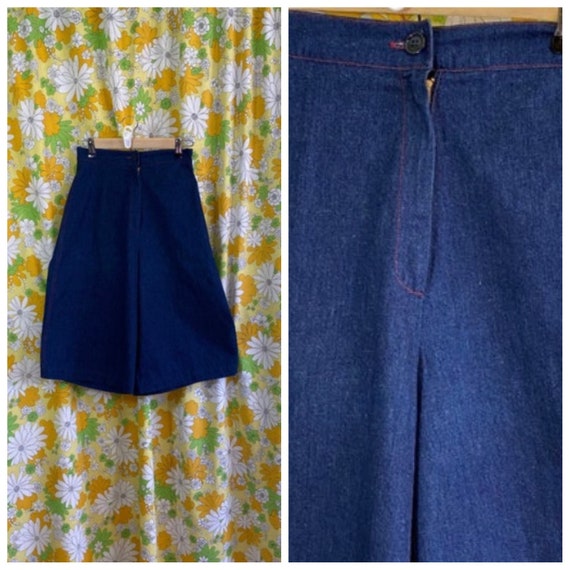 70s 80s Back Gamin Denim Gaucho Culottes Pants Sho