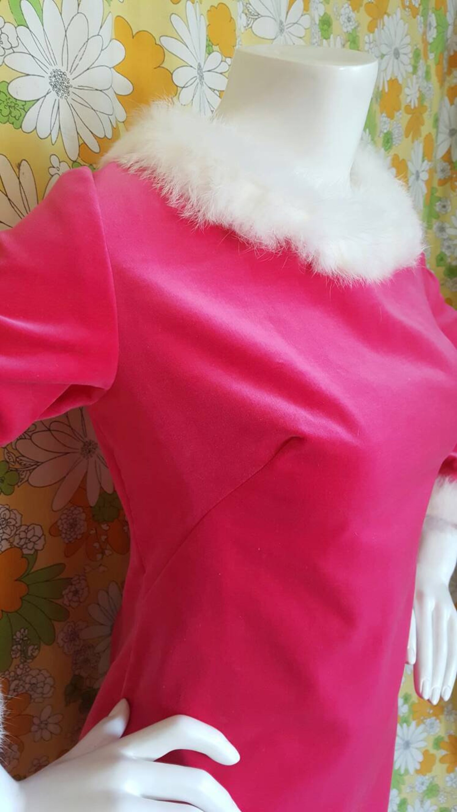 60s Vintage Pink Velvet Fur Trim Holiday Cocktail Maxi Dress Etsy