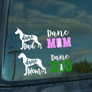 Dane Mom, Dane Dad Decals, Dog Lover, Dog Mom, Great Dane Lady, Dog Dad, Great Dane Guy Crazy Dog Lady Window Decal, Sticker