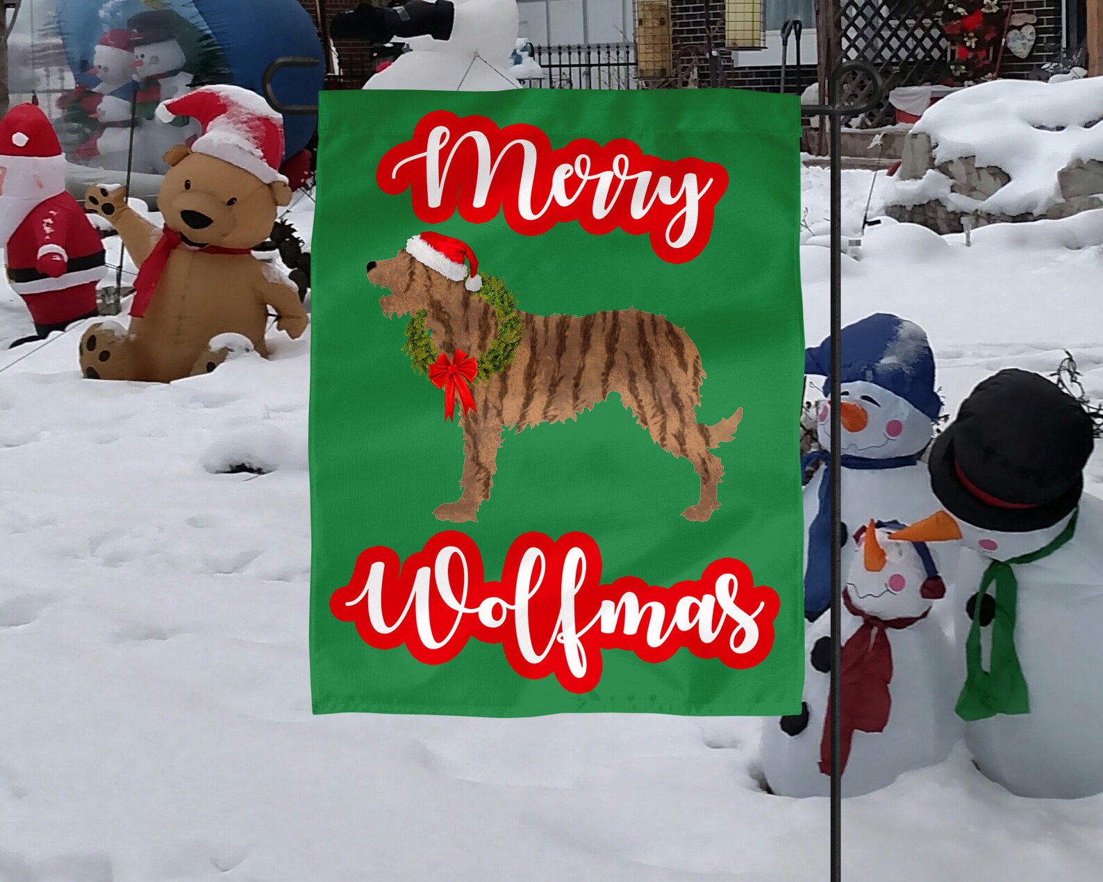 Wolfhound Garden Flag Dog Garden Flag Winter Decor Etsy