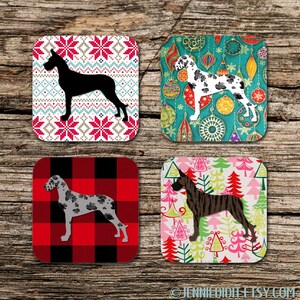 Great Dane Christmas Coasters, Holiday Drink Coasters, Great Dane Lover Gift, Dog Lover Gift, Customizable Gift Coaster, Gifts under 20