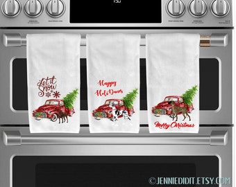 Custom Dog Holiday Christmas Truck Kitchen Towel, Dog Lover Gift, Labrador, Great Dane, German Shepherd, Doberman, Crazy Dog Lady, Gifts