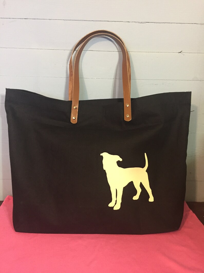 Dog Silhouette Tote Bag W/ Leather Handles Dog Lover Gift Etsy