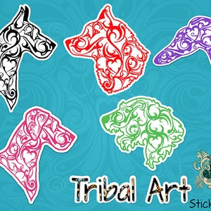 Great Dane Stickers, Tribal Art, Colorful, Tumbler Sticker, Great Dane, Greyhound, Husky, Wolfhound, Crazy Dog Lady, Dog Lover Gift Idea image 1