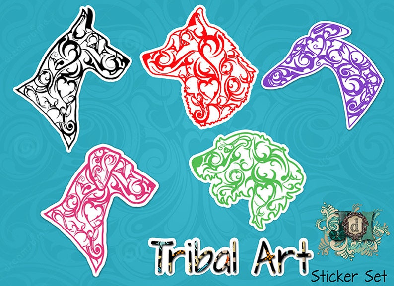 Great Dane Stickers, Tribal Art, Colorful, Tumbler Sticker, Great Dane, Greyhound, Husky, Wolfhound, Crazy Dog Lady, Dog Lover Gift Idea image 1