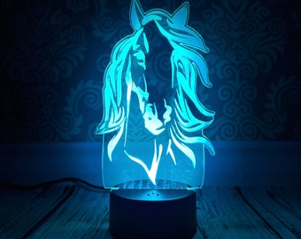 Nashorn 3D Lampada A Led Cavallo Con Illusione Ottica | 7 Colori + Modalità Luminosa, USB, Touch - 3