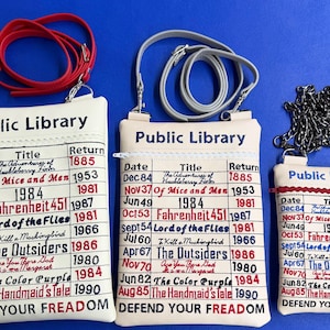 Banned Books Crossbody Bag: Embroidered Vinyl Purse Public Library Card