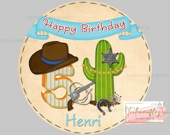 Cake topper pour anniversaires, cowboys, westerns... avec ou sans photo