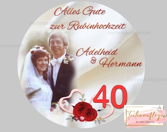 Cake topper pour les noces rubis, mariage, anniversaire de mariage