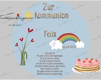 Tortenaufleger zur Kommunion, Konfirmation, Taufe, Jugendweihe,  Regenbogen mit oder ohne Foto