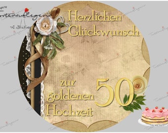 Tortenaufleger zur goldenen Hochzeit, Silberhochzeit, Hochzeit, Verlobung, Jubiläum und mehr mit oder ohne Foto