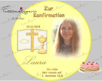 Tortenaufleger zur Konfirmation, Jugendweihe, Taufe, Kommunion mit oder ohne Foto