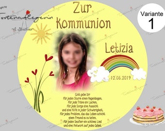 Tortenaufleger zur Kommunion, Konfirmation, Taufe, Jugendweihe,  Regenbogen mit oder ohne Foto