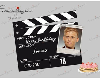 Claqueta de cine para decoración de tartas, cumpleaños, etc. con o sin foto.