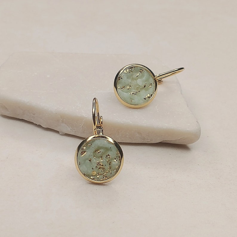 Earrings hanging gold with polymer clay in a delicate green, gifts for her image 5