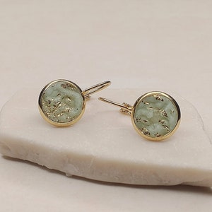 Earrings hanging gold with polymer clay in a delicate green, gifts for her image 2