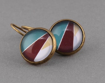 Ohrringe Bronze Cabochon 12 mm geometrisches Muster