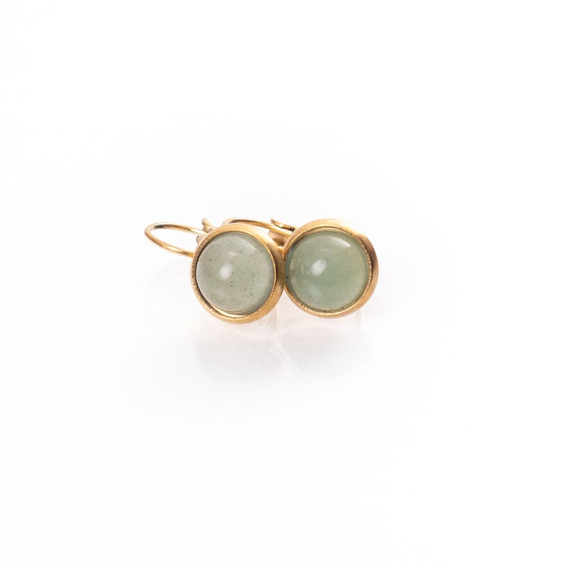 Delicate small earrings gold, hanging earrings, 8 mm diameter, aventurine, light green, gemstone aventurine, gift girlfriend, jewelry image 2