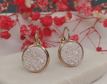 Rose gold earrings // Rose gold drop earrings with white polymer clay and a rose gold wave pattern // Small gifts for her