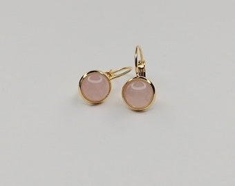 Small round earrings, rose quartz earrings, pink, gemstone earrings, 8 mm, rose quartz earrings, pink earrings, wedding, gold earrings