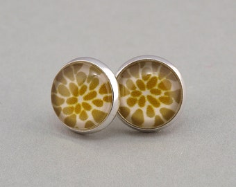 Ohrringe Ohrstecker Silber Cabochon 12 mm gelbe Blüten