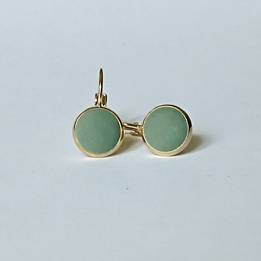 Mini Earrings gold Polymer Clay, delicate green, earrings stainless steel gold plated, 8 mm, round, hanging earrings, gift girlfriend