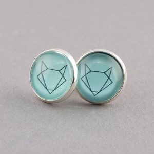 Earrings, Earrings, Earrings Silver, Earrings Cabochon Fox Blue, Origami Earrings, 12 mm Diameter, Gift Girlfriend
