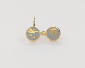 Delicate earrings, earrings, hanging earrings, gold, polymer clay earrings, grey, gold leaf, 8 mm diameter, small gifts Girlfriend