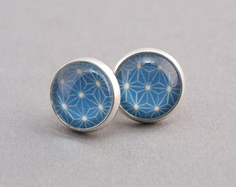 Ohrringe Silber 12 mm blaue Sterne