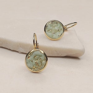 Earrings hanging gold with polymer clay in a delicate green, gifts for her image 1