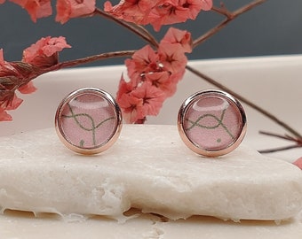 Earrings rose gold stud earrings with a glass cabochon in 8 mm diameter, Easter gift for girlfriend