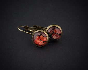 Ohrringe Ohrhänger Bronze 10 mm Blütenmuster orange schwarz