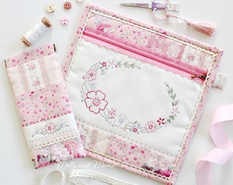 SPRING FLING POUCH Pattern - pdf download for hand embroidered, hand quilted, lace zipper pouch and flex frame sunglasses case