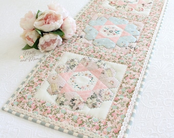 Tilly's Tea Party TABLE RUNNER Pattern - PDF download for embroidered, English paper pieced, hand quilted table runner