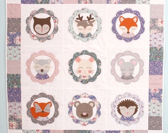 Forest Family Quilt Sewing Pattern – Woodland Animal Faces Appliqué Quilt (PDF Download)