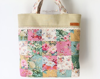 Clara Tote Bag Sewing Pattern - PDF instant download for beginner friendly patchwork shopping bag