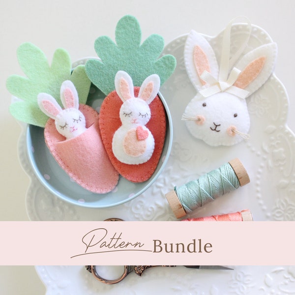 Pattern Bundle | Felt Easter Bunny PDF Sewing Patterns - 'Bitty Bunnies' and 'Rosie Rabbit' - Bunny Ornament, Easter Decoration, Easter Gift