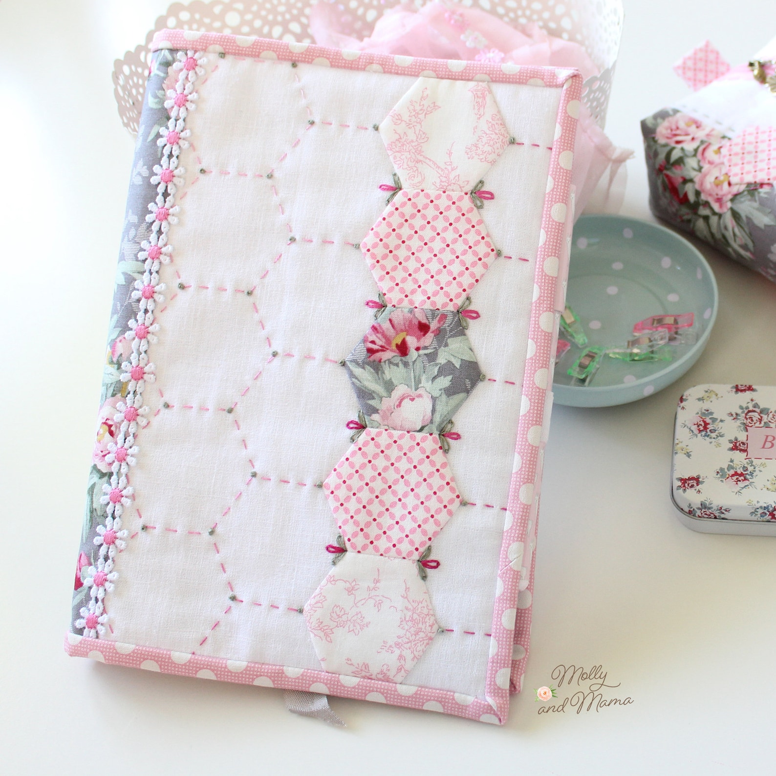 Hexagon Reflections Journal Cover Sewing Pattern PDF Instant Download for Embroidered, English